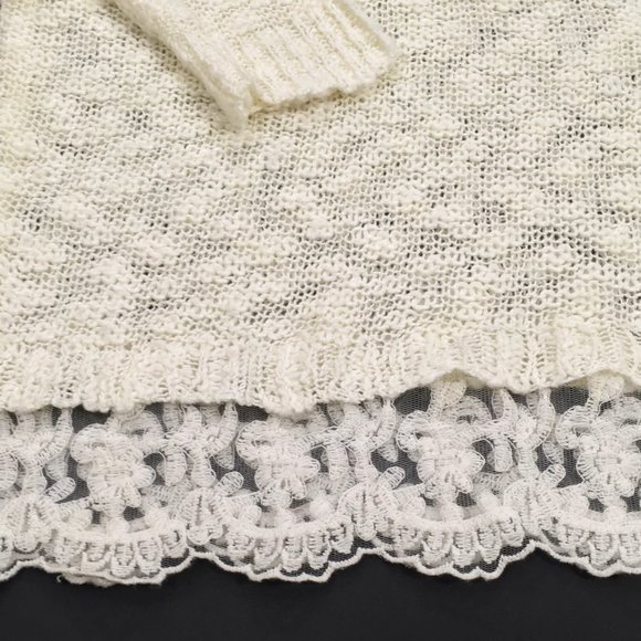 QED London ~ Sheer Lace Hem Drop Shoulder Cowlneck Sweater Pullover - Picture 8 of 11